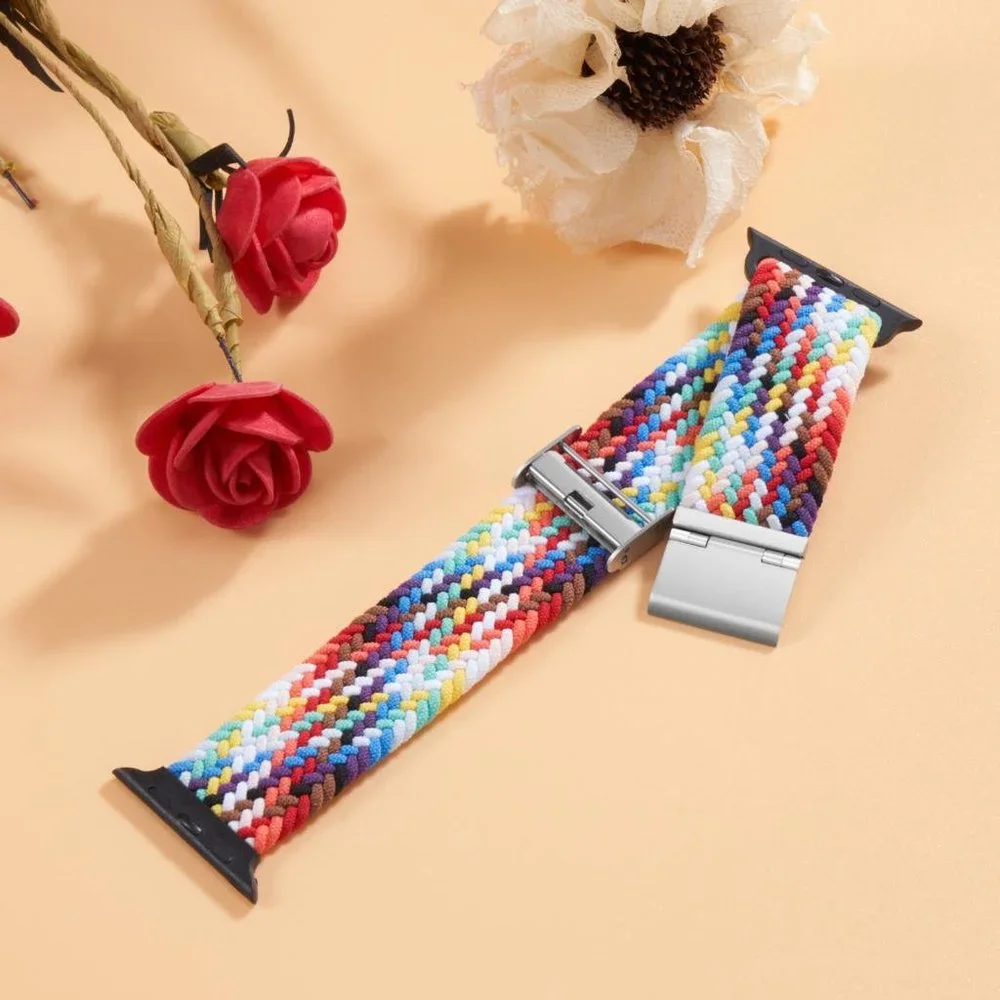 NEW Adjustable Rainbow White Braided Solo Loop For Apple Watch